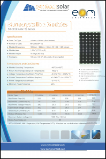 Panouri fotovoltaice 220W-300 W de la Eom Greentech
