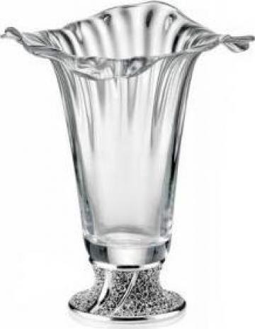 Vaza sticla cu picior argintat/ trandafiri