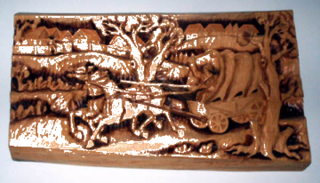 Sculptura lemn Caruta cu cai mica - coviltir de la Marincu George