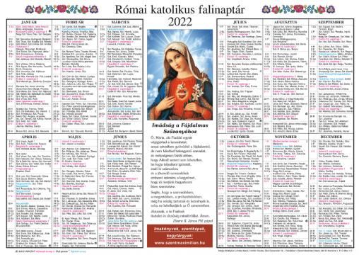 Calendar bisericesc Kalendarium falinaptar 2022
