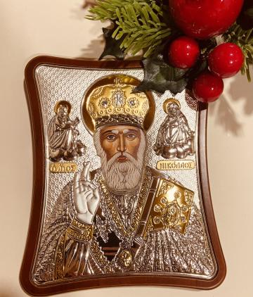 Icoana Sfantul Ierarh Nicolae placa argint 15cm de la Candela Criscom Srl.