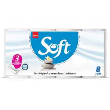 Hartie igienica Sano Paper Soft Toilet 3 straturi (8 role) de la Sirius Distribution Srl