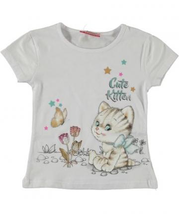 Tricou fete, Cute Kitten bumbac, alb de la A&P Collections Online Srl-d