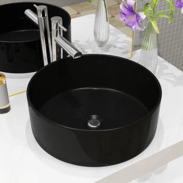 Bazin chiuveta ceramic, rotund negru 40x15 cm