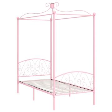 Cadru de pat cu baldachin, roz, 90 x 200 cm, metal