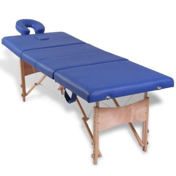 Masa masaj pliabila, 4 zone, albastru, cadru de lemn