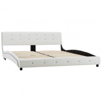 Cadru de pat, alb, 160 x 200 cm, piele ecologica