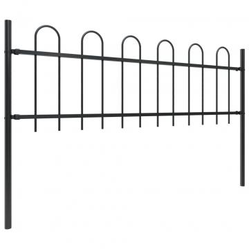 Gard de gradina cu varf curbat, negru, 6,8 m, otel