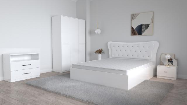 Mobila dormitor Dante alb cu pat matrimonial 160 cm x 200 cm de la Wizmag Distribution Srl