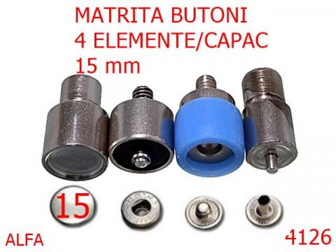 Matrita butoni 4 elemente/alfa 15 mm nichel 4126