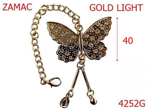 Ornament cu lant si fluture 40 mm zamac gold 4252G