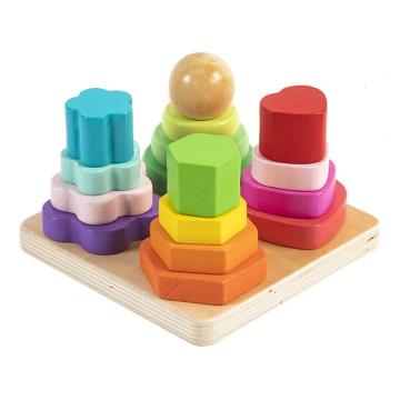 Jucarie piramida Montessori 4 turnulete cu forme colorate