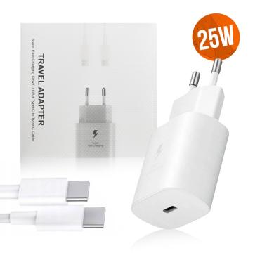 Incarcator Type-C, 25W, white + cablu USB-C - USB-C