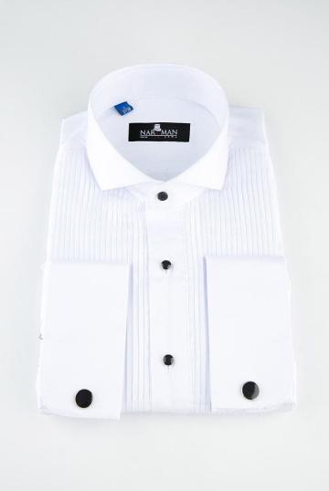 Camasa alba cu guler clasic si pliuri verticale de la Narman - Tuxedo