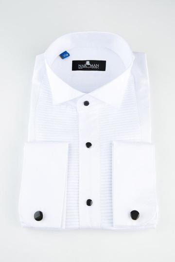 Camasa alba cu guler papion si pliuri orizontale de la Narman - Tuxedo
