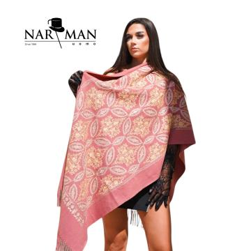 Sal elegant din lana si casmir cu broderie SLC107 (roz) de la Narman - Tuxedo