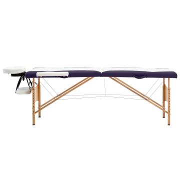 Masa de masaj pliabila, 2 zone, alb si violet, lemn