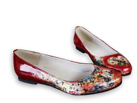 Balerini pictati manual Red Flowers de la Ana Shoes Factory Srl