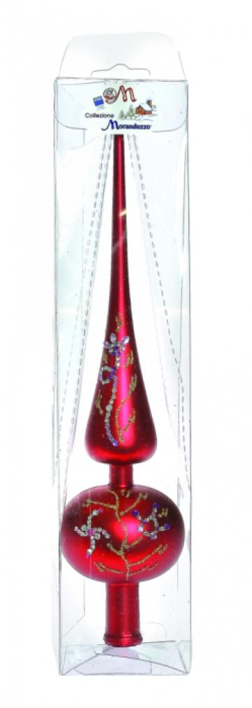 Varf de brad 30cm satinat rosu decor Tatuaj din cristale col
