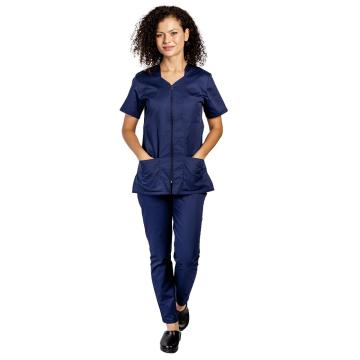 Costum medical bleumarin, bluza cu fermoar cambrata de la Doctor In Uniforma Srl