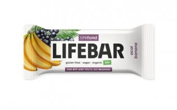 Baton cu acai si banane raw Lifebar, bio, 40 g