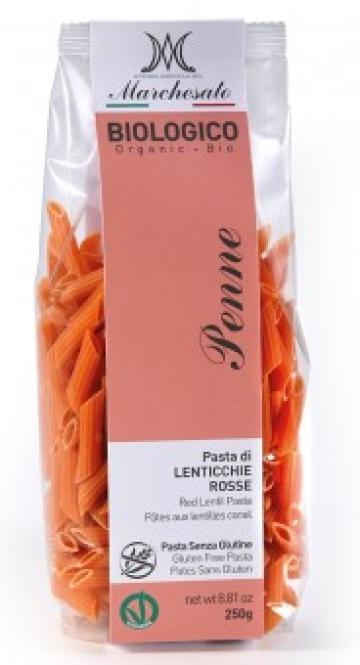 Penne din linte rosie bio fara gluten 250g Marchesato