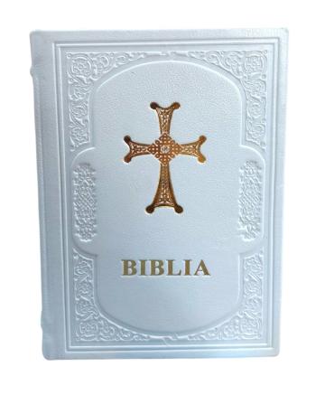 Biblie medie legata in piele - alb
