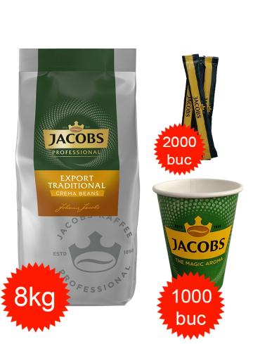 Cafea Jacobs Export Traditional, pahare 12oz Jacobs si zahar
