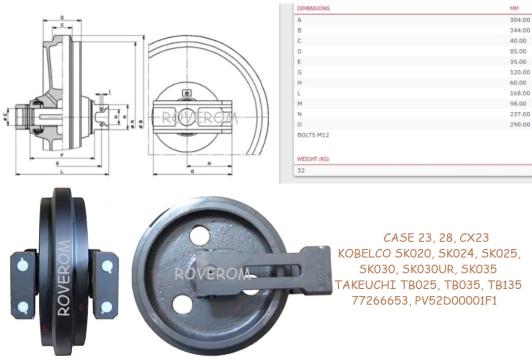 Roata intinzator senila Case 23 Kobelco SK025 SK030UR, SK035 de la Roverom Srl
