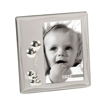 Rama foto argintata ursulet cu baloane de la Krbaby.ro - Cadouri Bebelusi