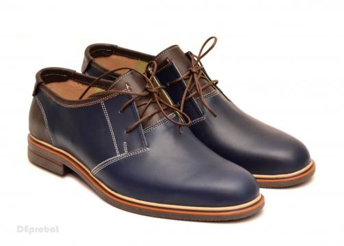 Pantofi barbati piele naturala bleumarin casual cu siret