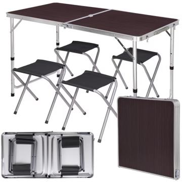 Set masa camping, Hangzhou, 120x60cm, 4 scaune, culoare maro