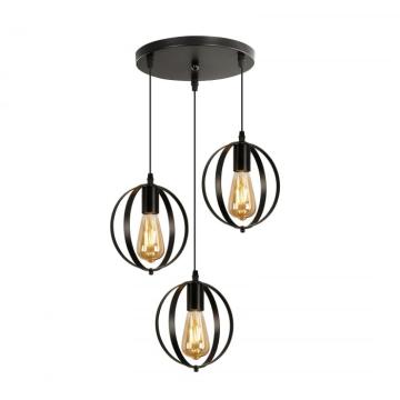 Lampa neagra, suspendata, din metal, cu 3 becuri E27
