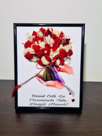 Tablou buchet de flori decorat cu licheni naturali