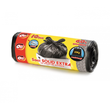 Saci menaj Solid Extra, 60L, negru, 60x80 cm, 10 buc/rola de la Sanito Distribution Srl