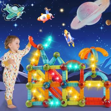 Set de constructie 3D, 52 elemente magnetice luminate LED