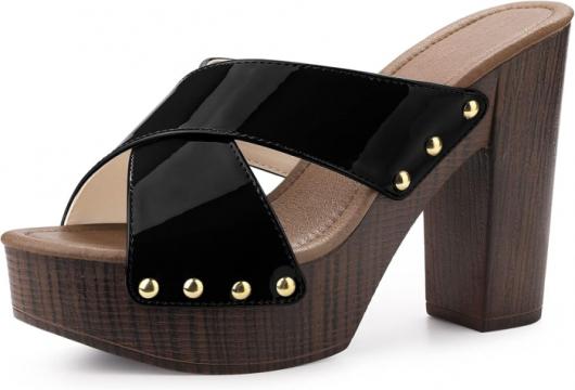 Sandele platforma elegante, cu toc gros, negre, marimea 38