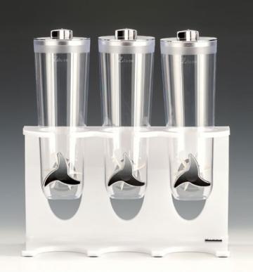 Dispenser cereale triplu 3x2lt cu suport acrilic alb Raki