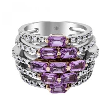 Inel din aur alb de 18K cu diamante de 0.34 carate si safir