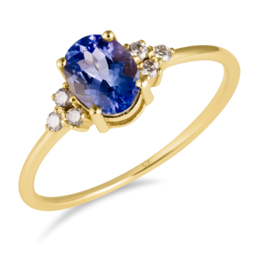 Inel din aur galben 14k cu diamant sampanie de 0.09 carate