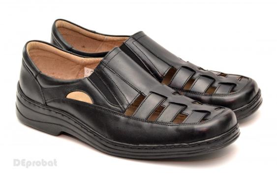 Pantofi barbati piele naturala negri de vara cu elastic