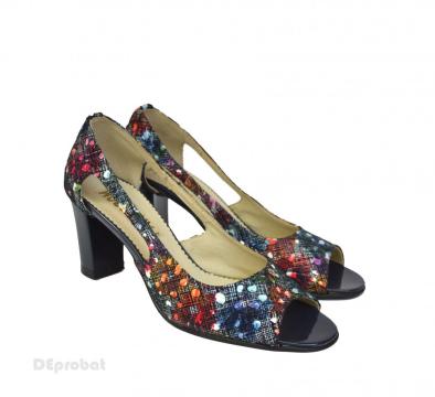 Sandale multicolore dama din piele naturala toc aplicat 7 cm