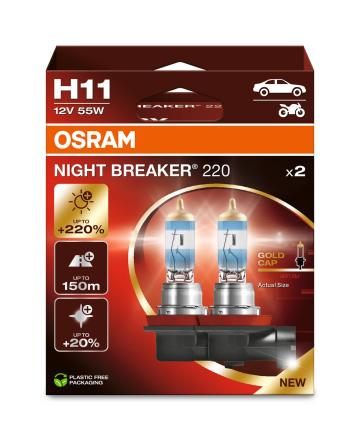 Set 2 becuri 12V H11 55 W Bight Breaker + 220% Osram
