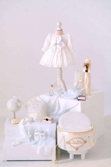 Set complet botez (trusou) - Fleur - ivoire (maneca lunga)