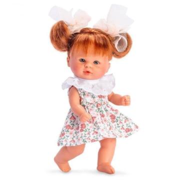 Papusa Bomboncin cu rochita cu guleras alb 20cm