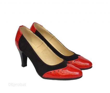 Pantofi negru cu rosu dama eleganti din piele naturala de la Deprobat.ro