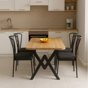 Set masa cu 4 scaune metal, Amsterdam Homs, nuc/negru 70 x 1