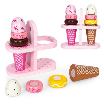 Jucarie de feliere Set de inghetata Velcro din lemn 9 bucati