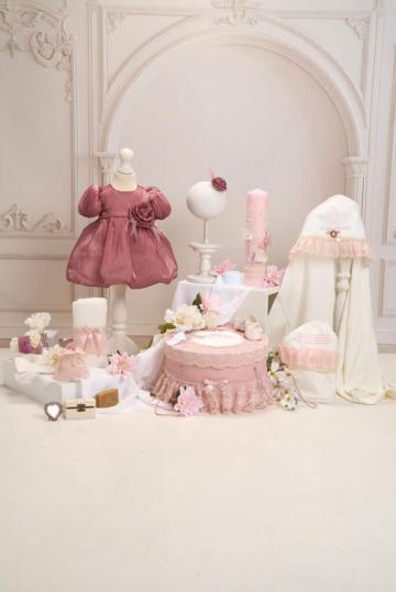 Set complet botez (trusou) - Kate - zmeura (maneca scurta)