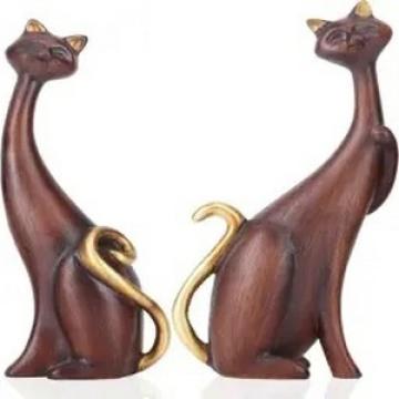 Statuete decorative din rasina pictata, 2 pisici 24 cm maro de la Molifag Srl